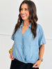 Light Blue Chambray Surplice Top (Reg & Plus)