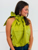 Olive High Neck Tie Wrap Balloon Blouse (Reg.)