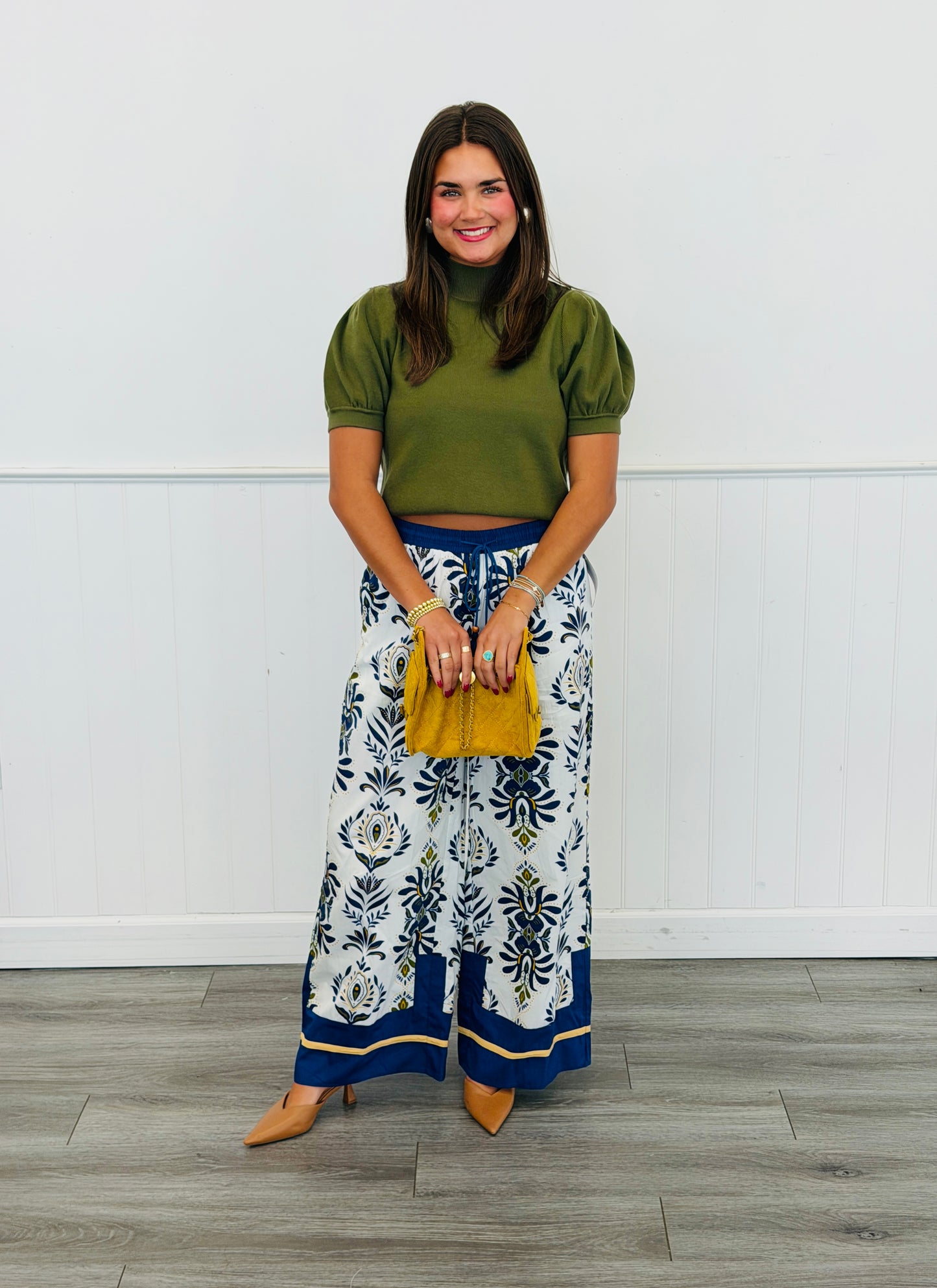 White/Navy Medallion Print Pants (Reg & Plus)