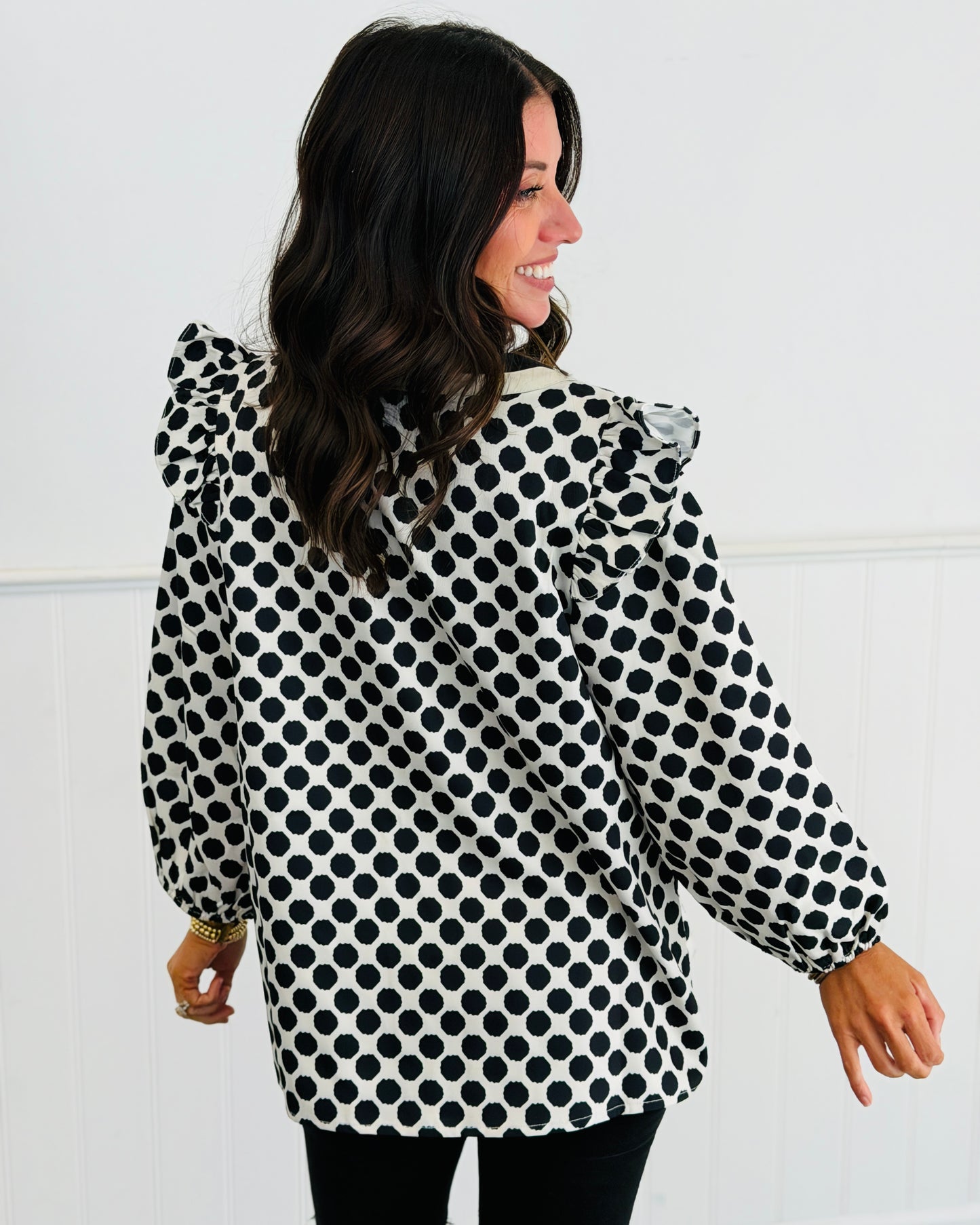White/Black Polka Dot Blouse (Reg & Plus)