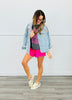Hot Pink Lace Hem Satin Shorts (Reg.)