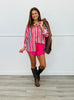 Hot Pink Lace Hem Satin Shorts (Reg.)