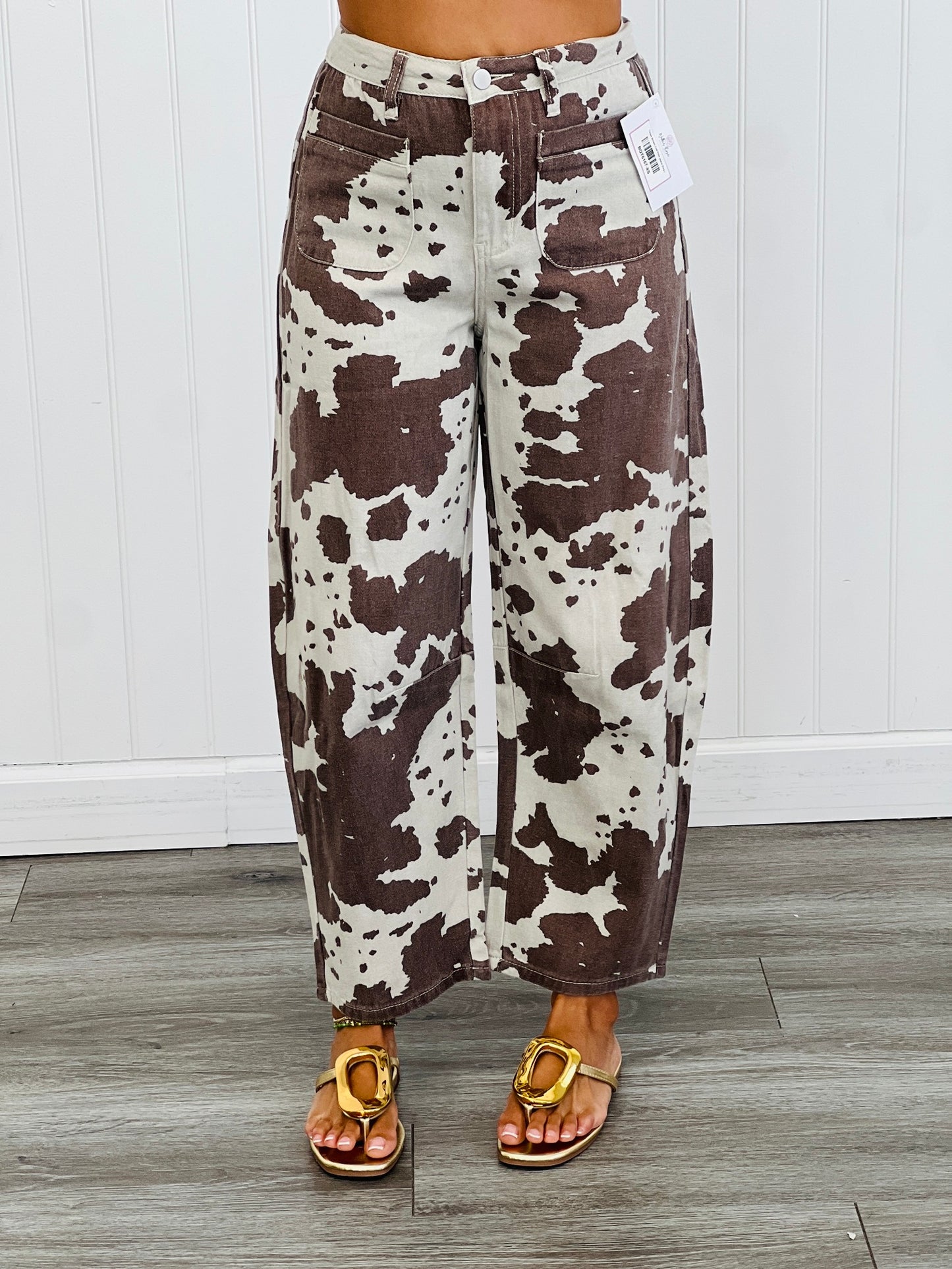 Taupe Brown Cow Print Jeans (Reg.)