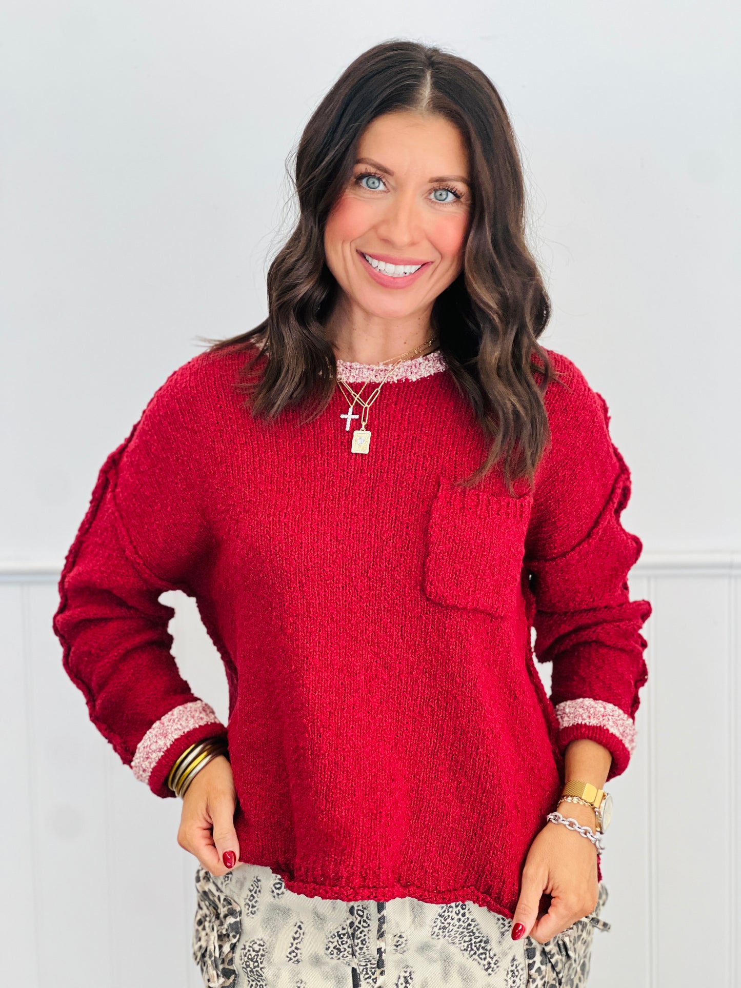Berry/Red Textured Sweater Top (Reg.)