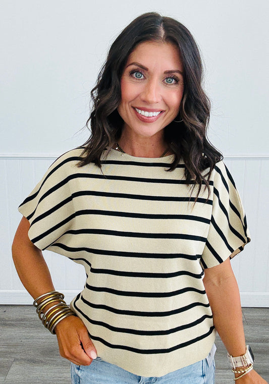 Taupe/Black Striped Top (Reg. and Plus)