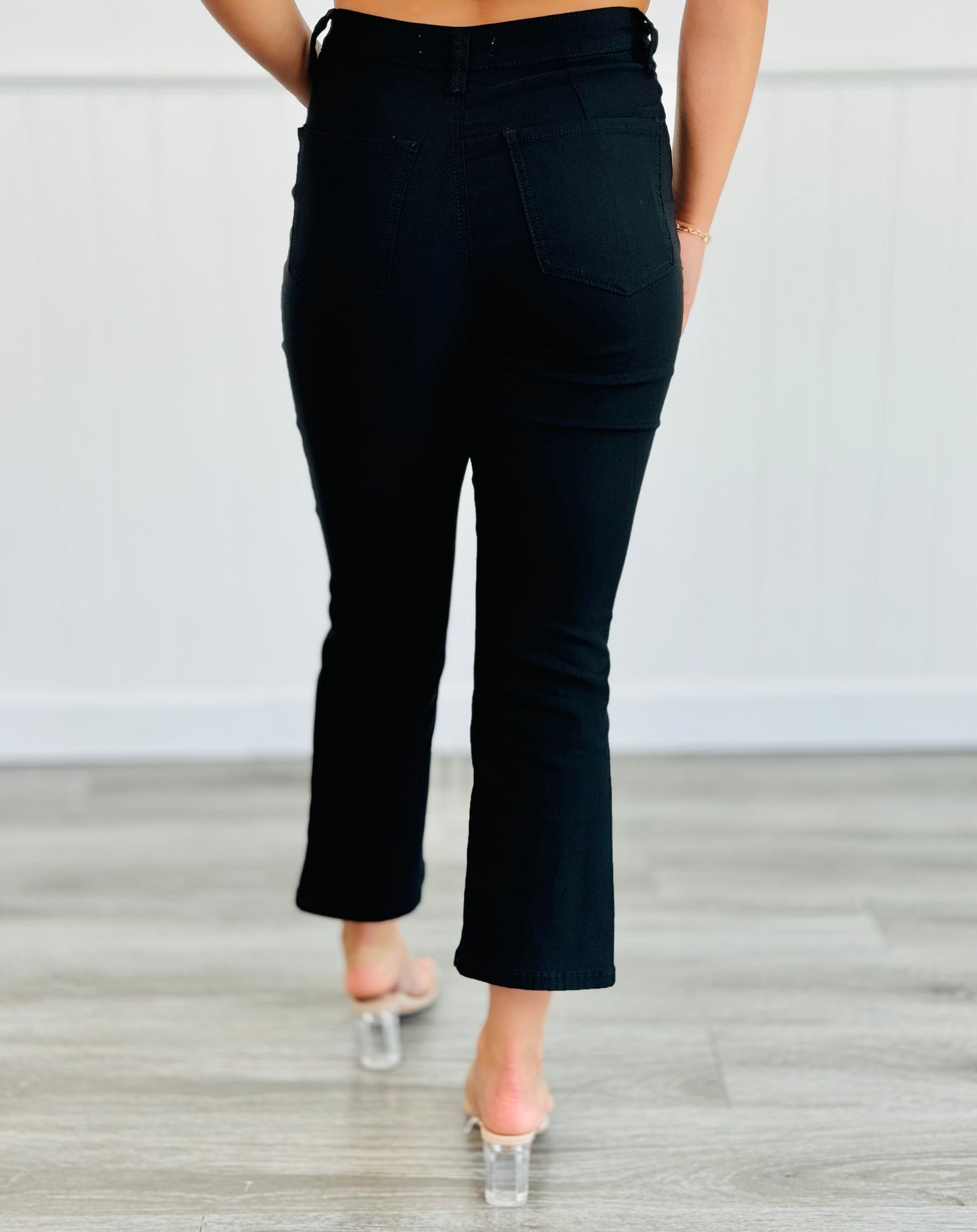 Black Hyperstretch Cropped Kick Flare Pants (Reg. and Plus)