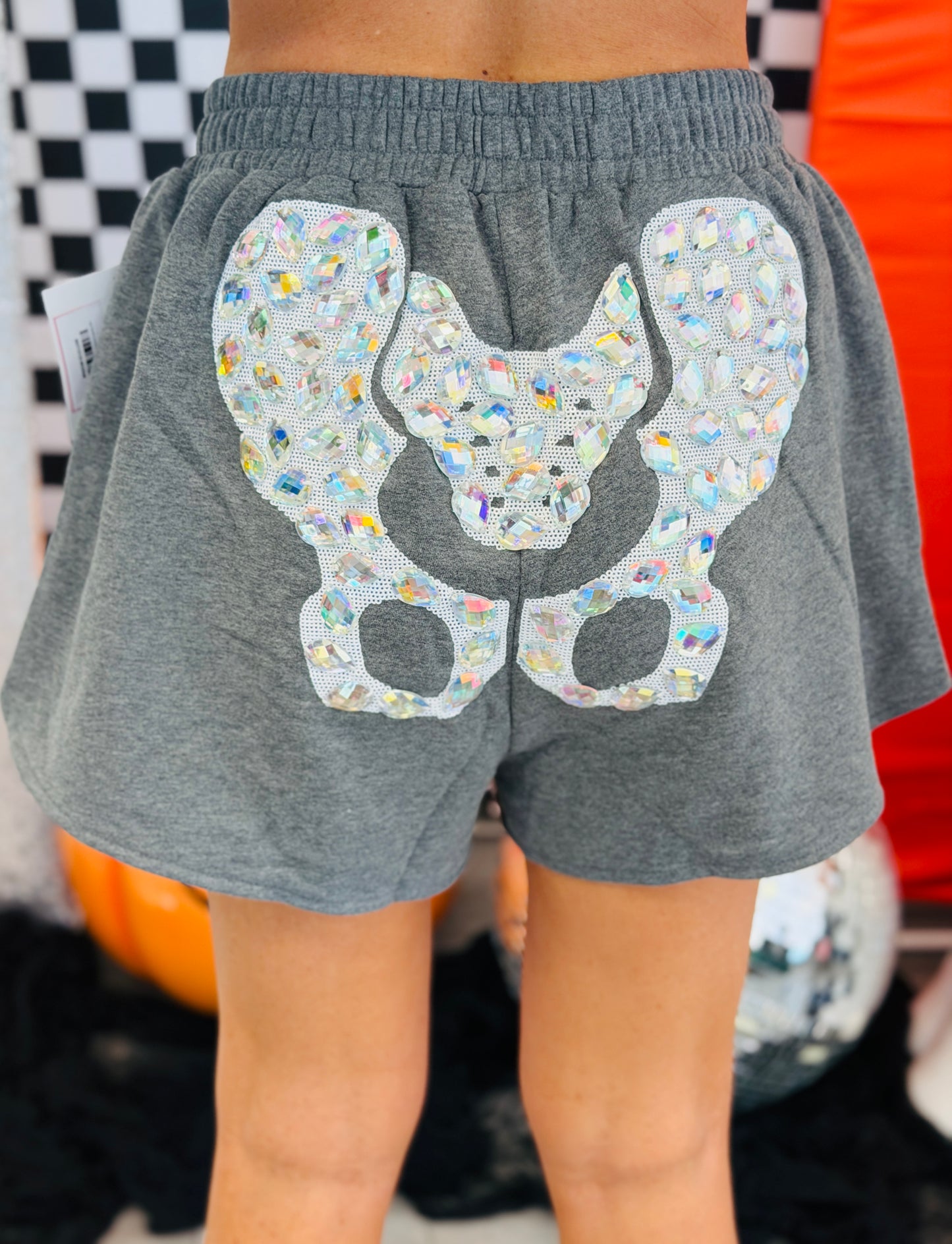 Queen Of Sparkles Charcoal Iridescent Jeweled Skeleton Shorts (Reg. and Plus)