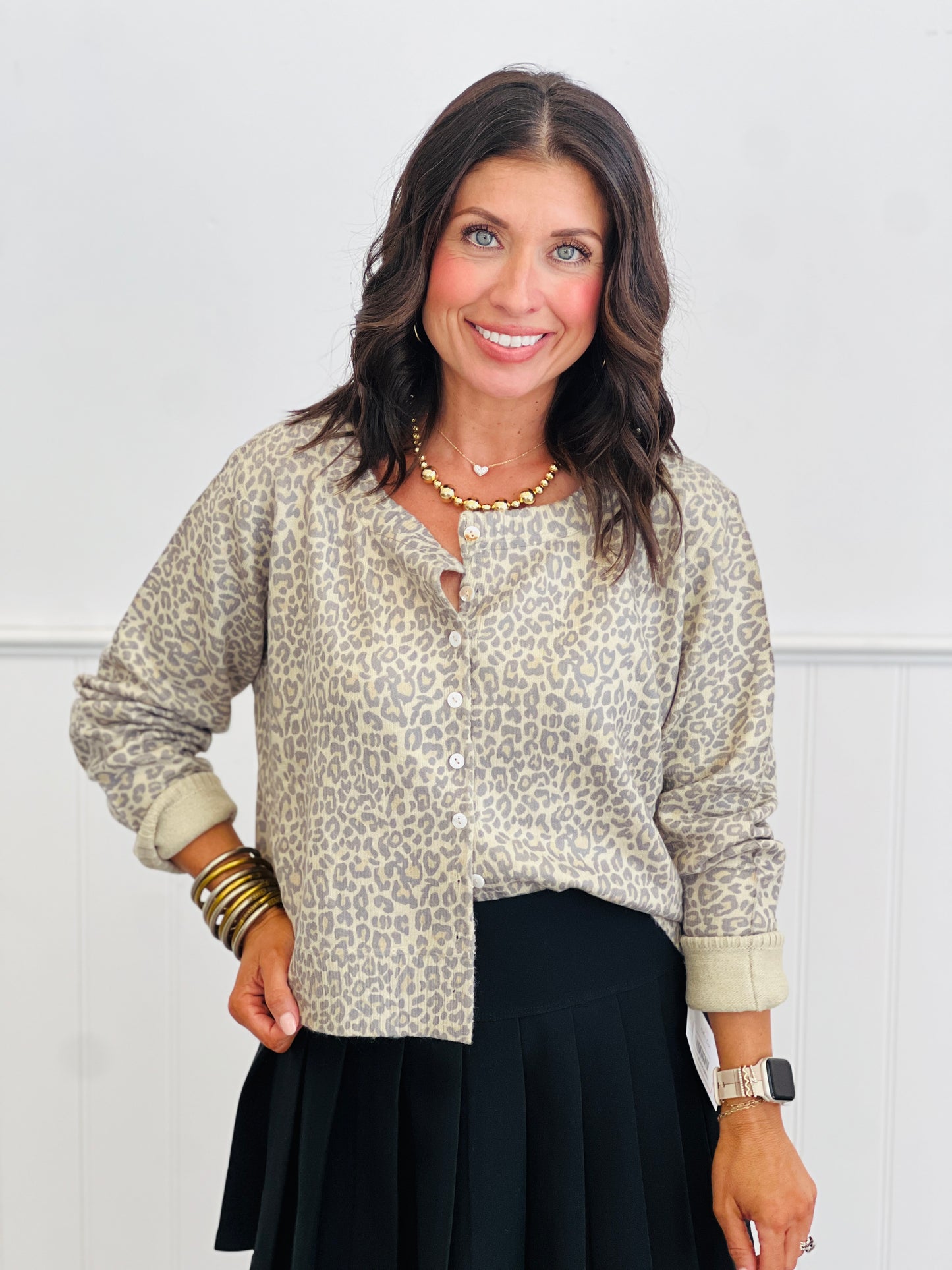 Vintage Oatmeal Leopard Print Cardigan (Reg.)