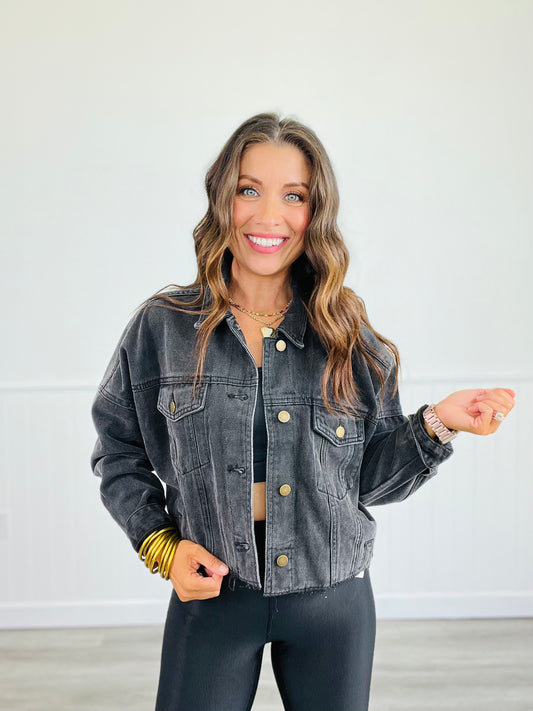 Charcoal Raw & Ribbed Denim Jacket (Reg)