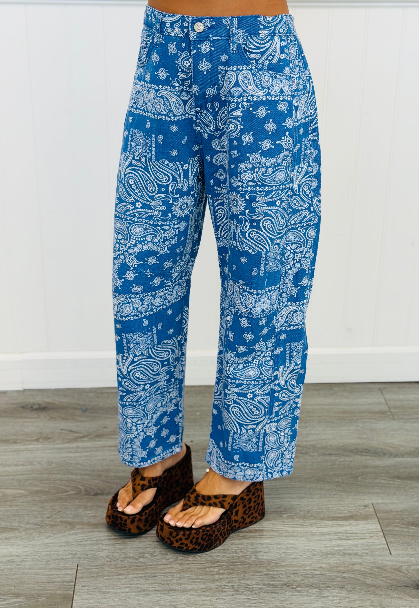 Blue Bandana Print Barrel Pants (Reg & Plus)