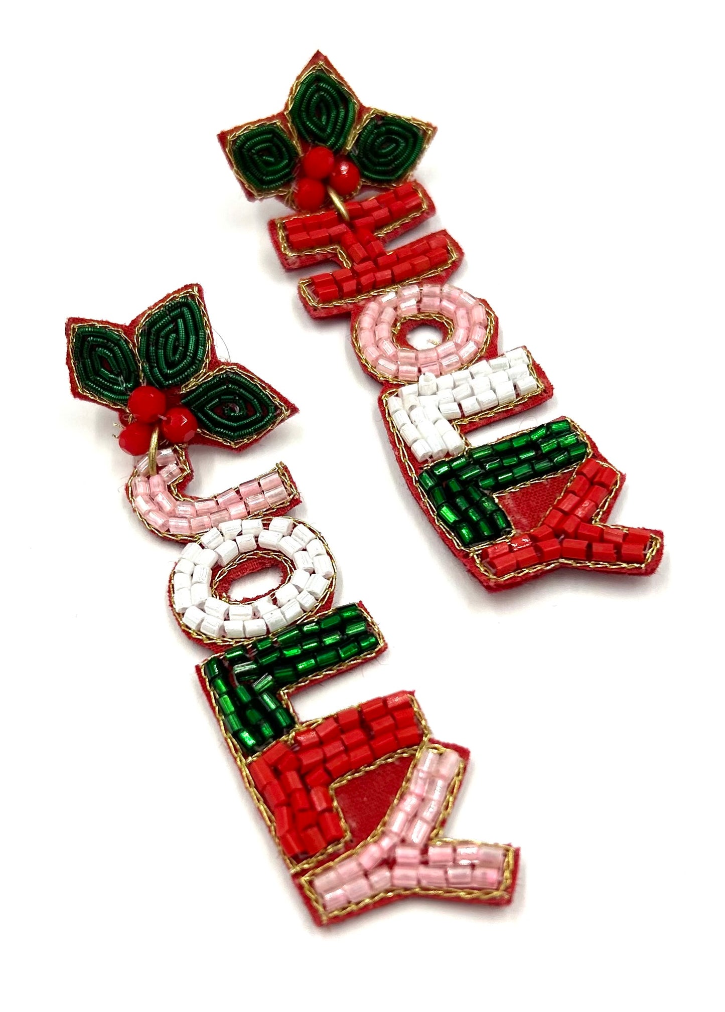 Beaded HOLLY JOLLY Earrings