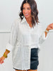 White Satin Rhinestone Long Sleeve Shirt  (Reg.)