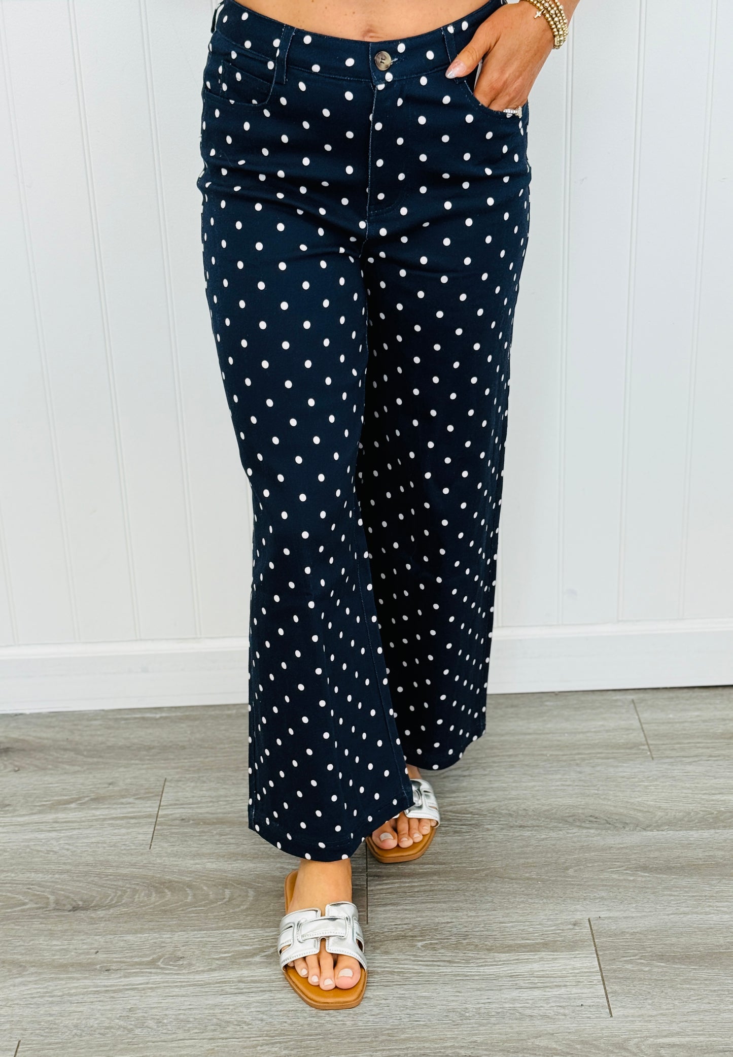 Navy Polka Dot Wide Leg Pants (Reg.)