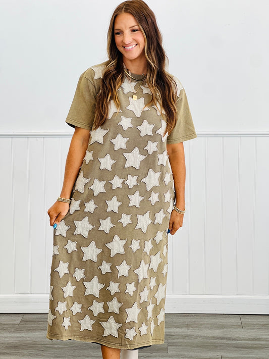 Charcoal Star Patch Detail Maxi Dress (Reg.)