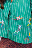 Queen Of Sparkles Green Striped Football Player Button Up Top (Reg. and Plus)