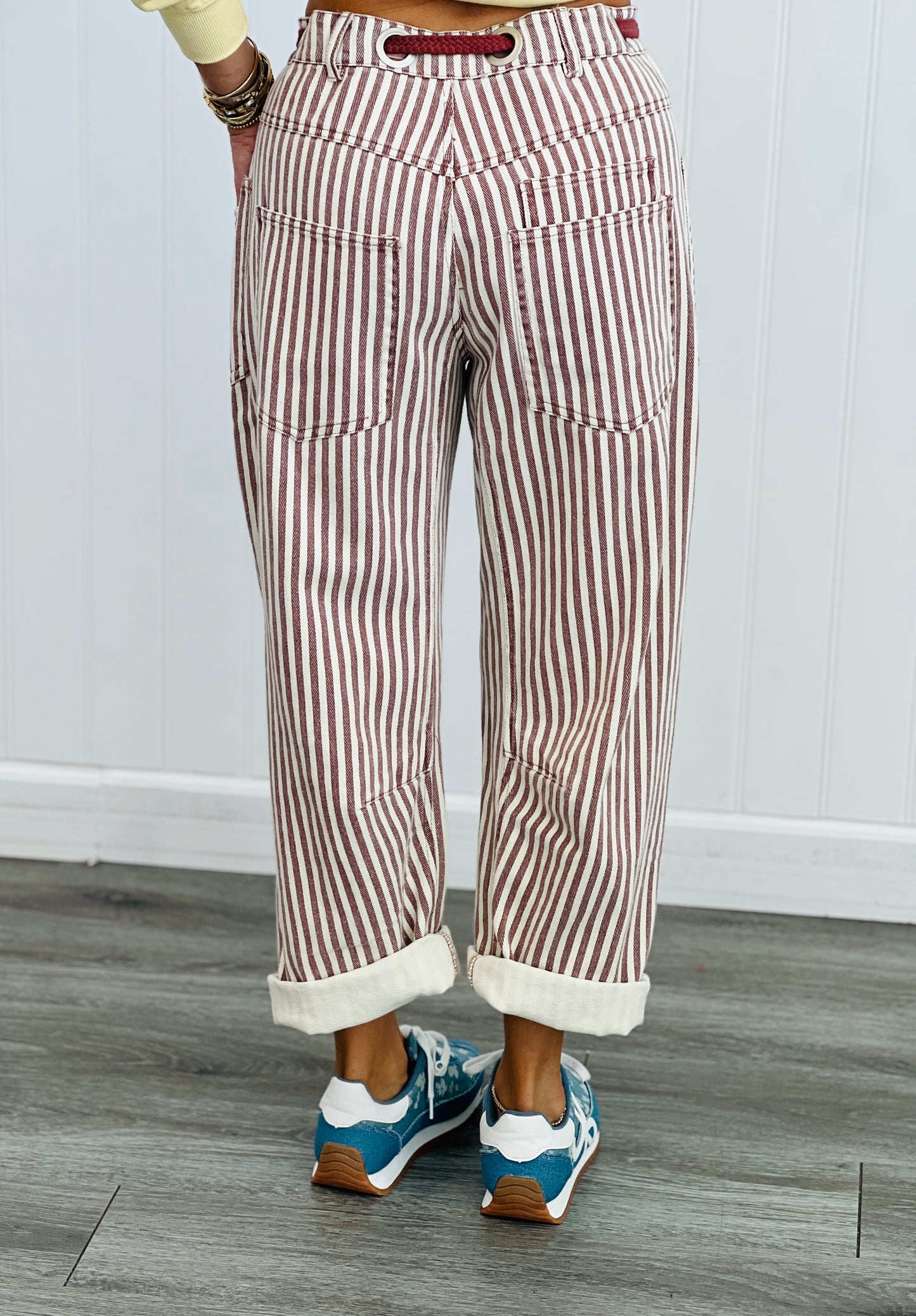 Mocha Brown Striped Twill Barrel Pants (Reg & Plus)