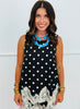Sleeveless Scallop Lace Trim Polka Dot Top (Reg.) - 2 Colors