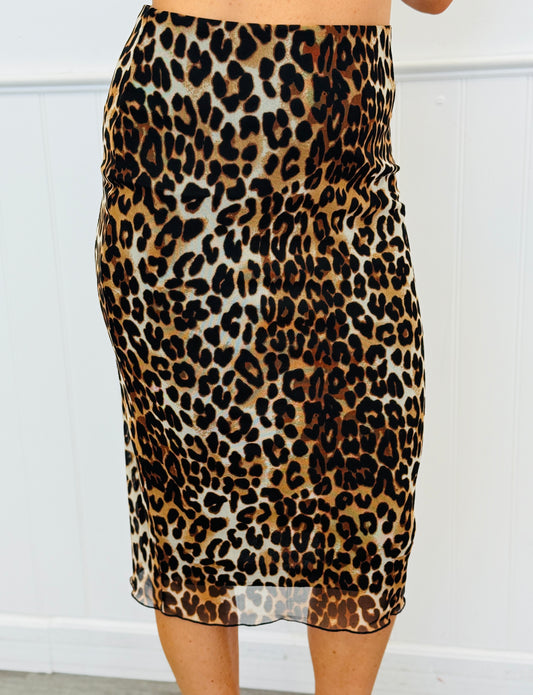 Leopard Print Mesh Midi Skirt (Reg. and Plus)