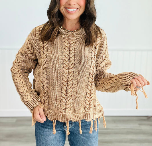 Camel Knit Fringe Edge Sweater (Reg.)