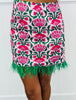 Pink Floral Print Feather Trim Mini Skirt (Reg.)