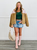 Floral Printed Contrast Sherpa Zip-up Jacket (Reg.)