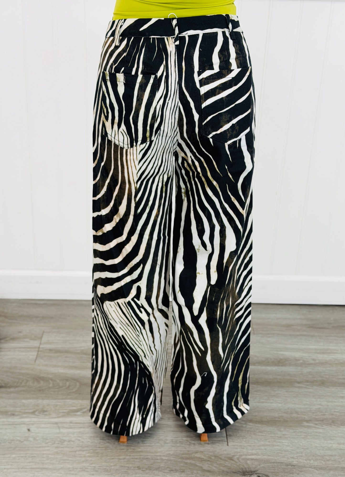 Black Zebra Print Zip Fly Pants (Reg.)