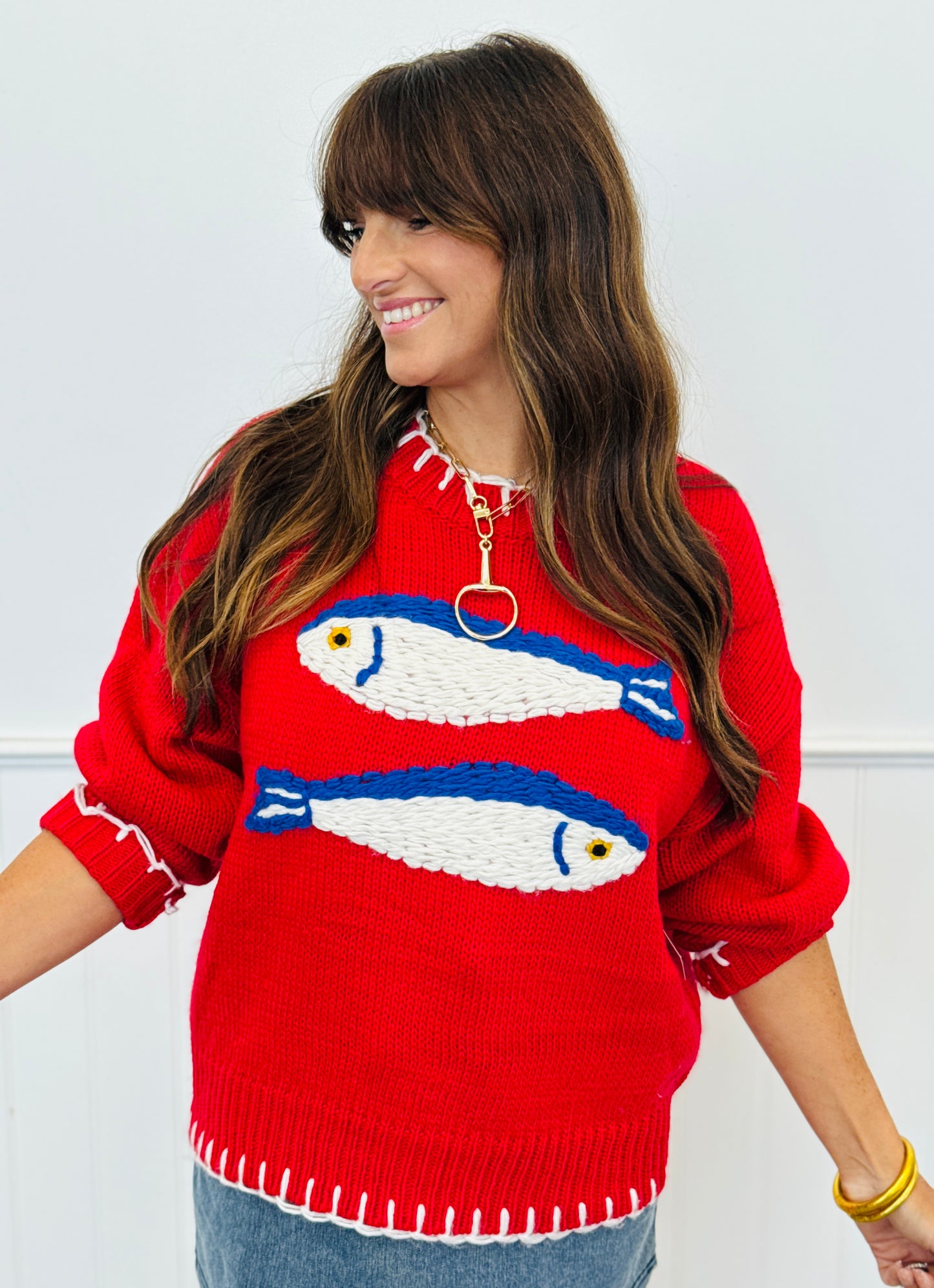 Red Fish Embroidered Knit Sweater (Reg.)