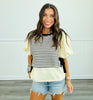 Striped Bubble Sleeve Twofer Top (Reg)-2 Colors