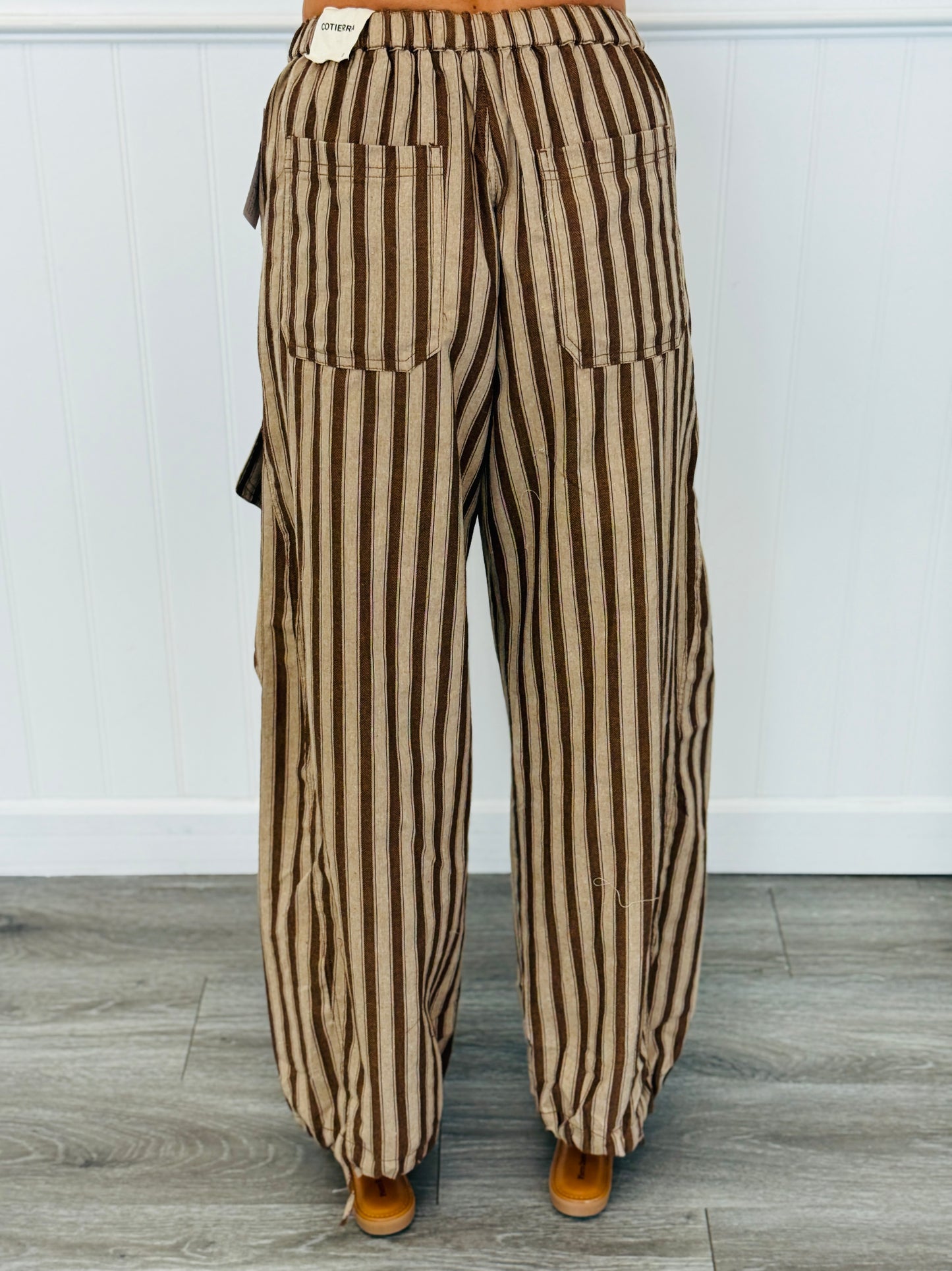 Taupe Striped Cargo Pocket Pants (Reg.)