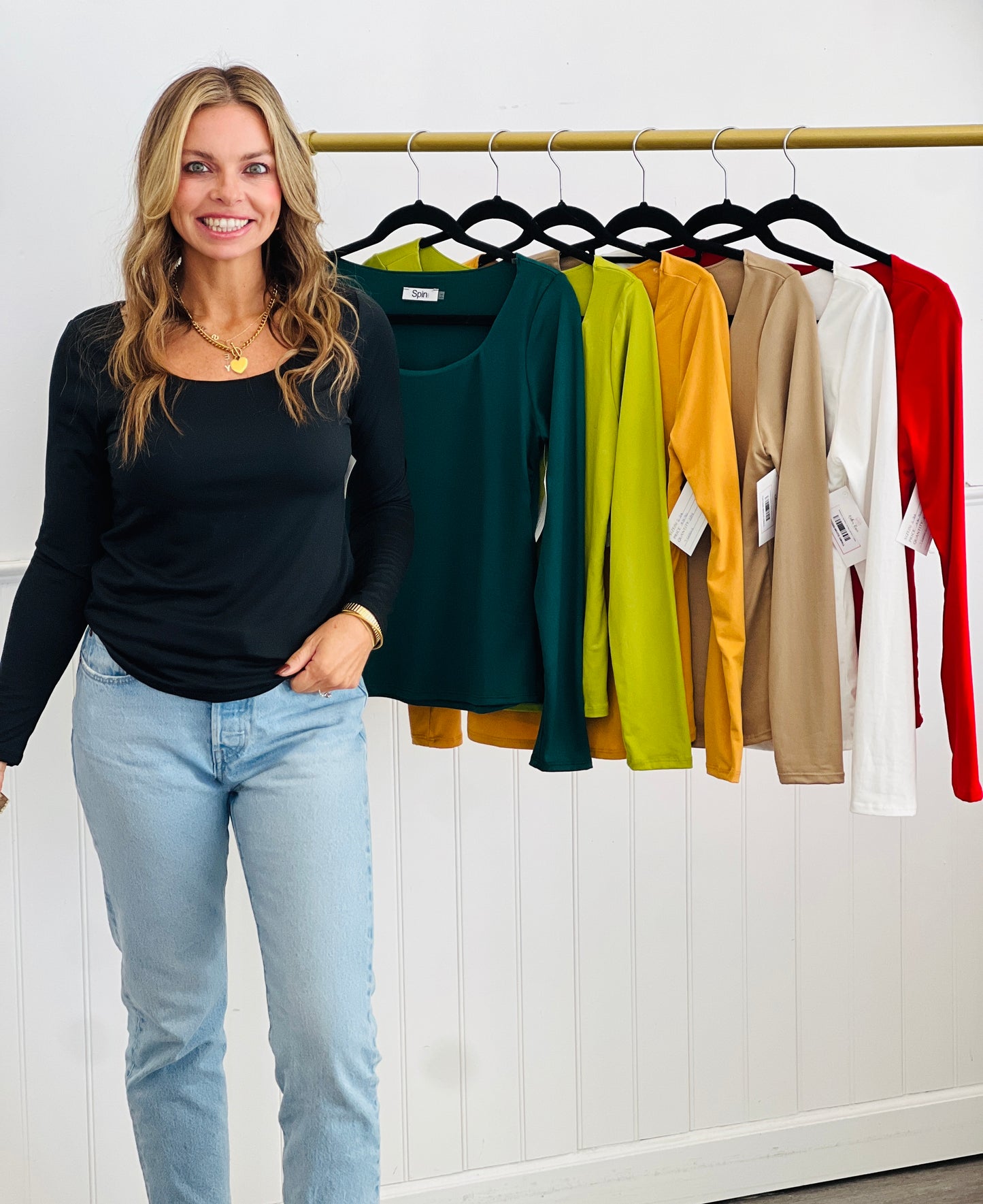Scoop Neck Long Sleeve Top (Reg. and Plus) - 7 Colors