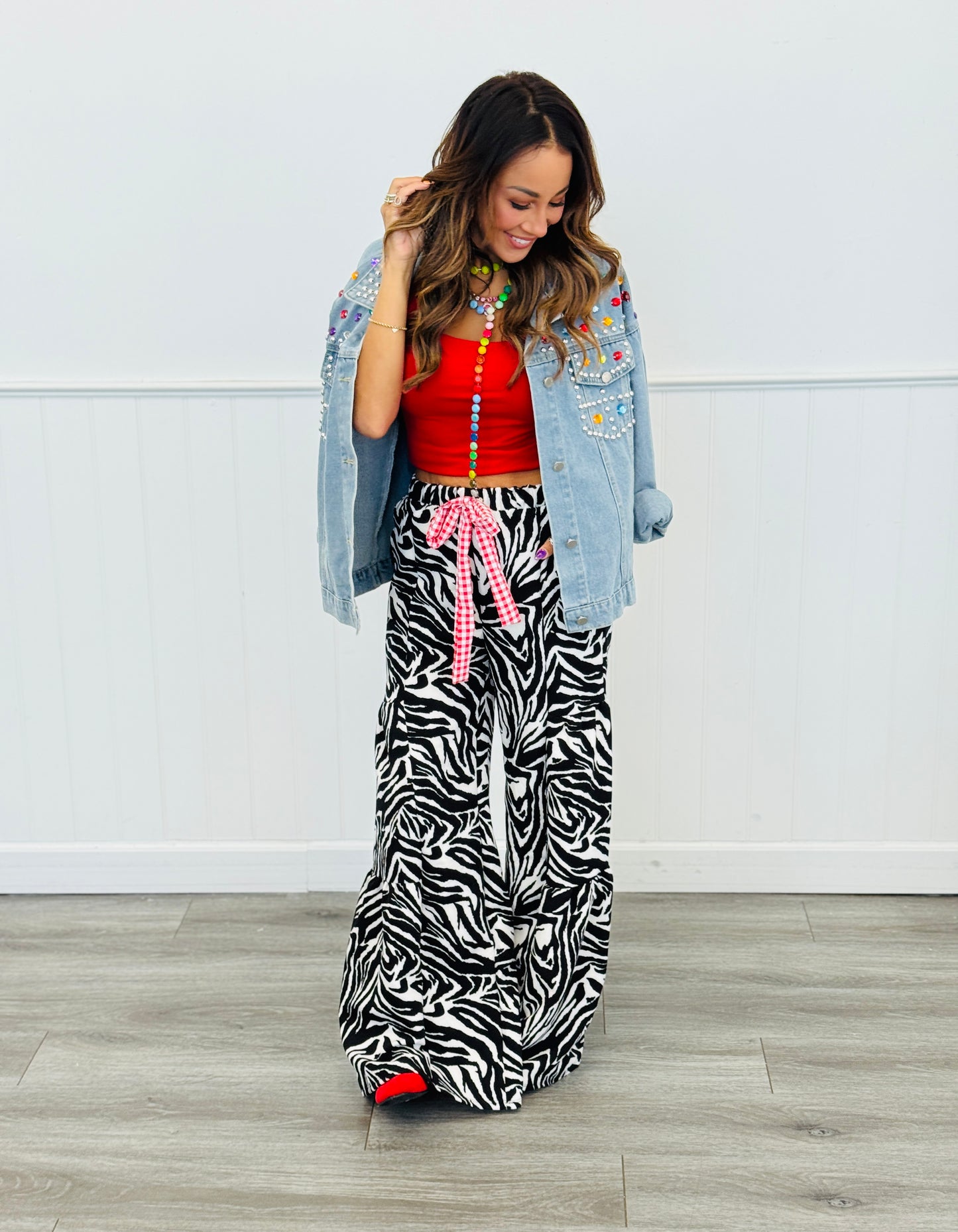 Zebra Print Wide Leg Pants (Reg. and Plus)