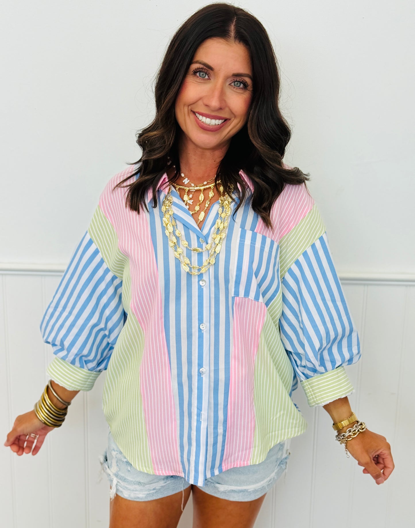 Blue/Pink Color Block Stripes Shirt (Reg.)
