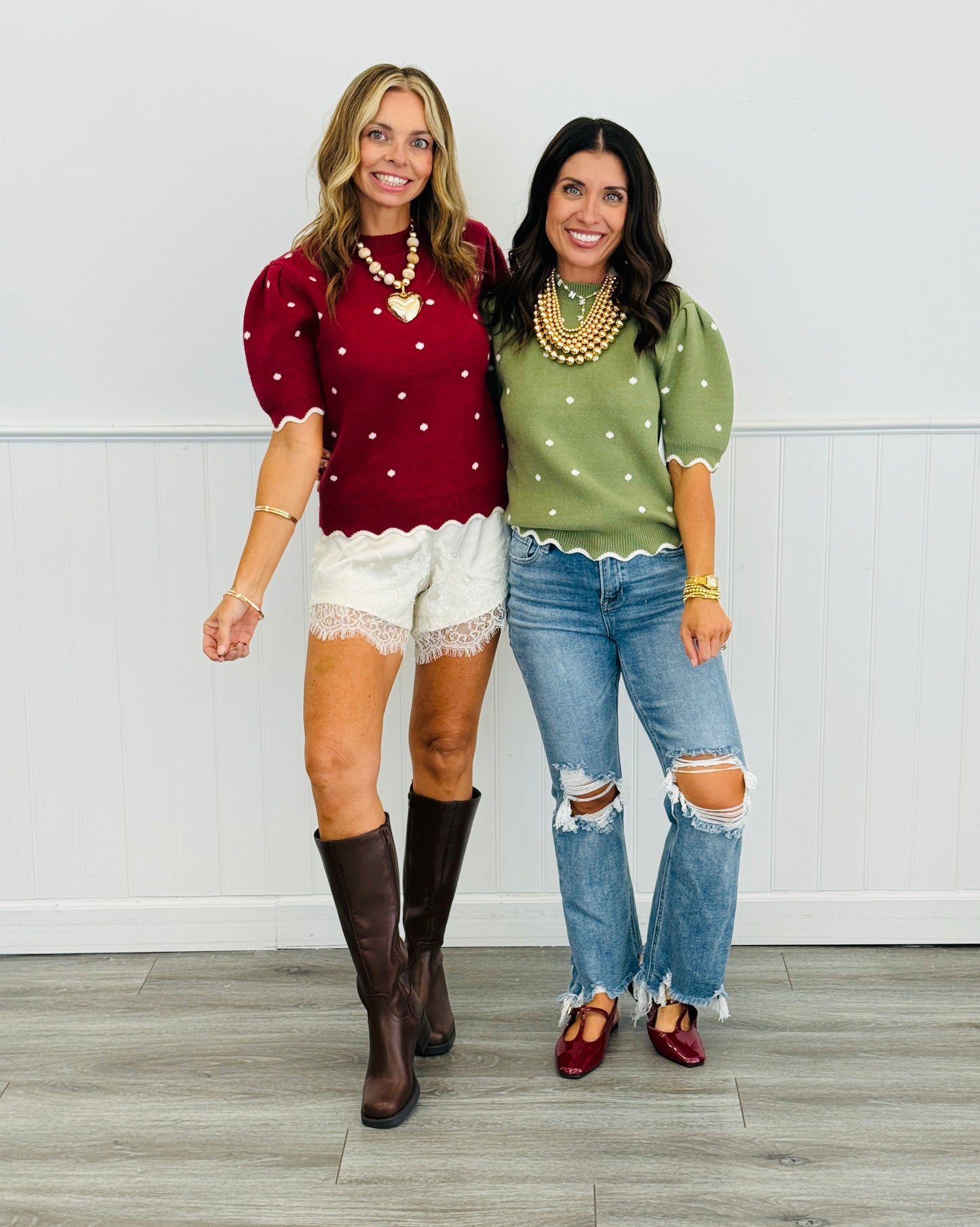 Short Sleeve Scalloped Polka Dot Top (Reg & Plus) - 2 Colors
