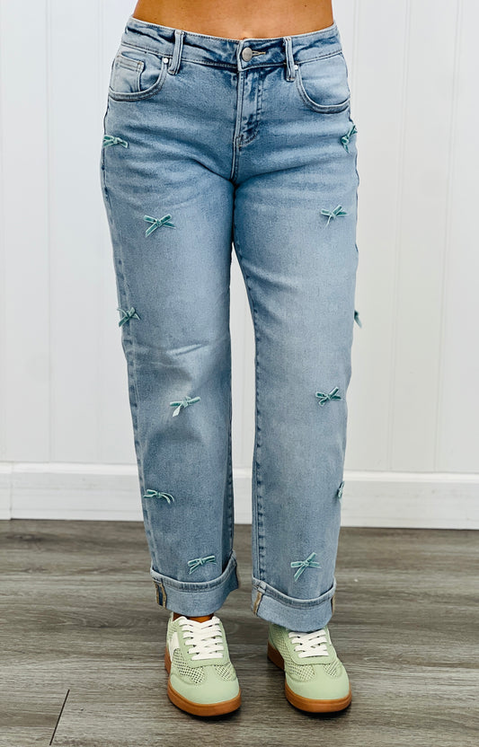 Risen Light Bows Abound Barrel Jeans (Reg & Plus)