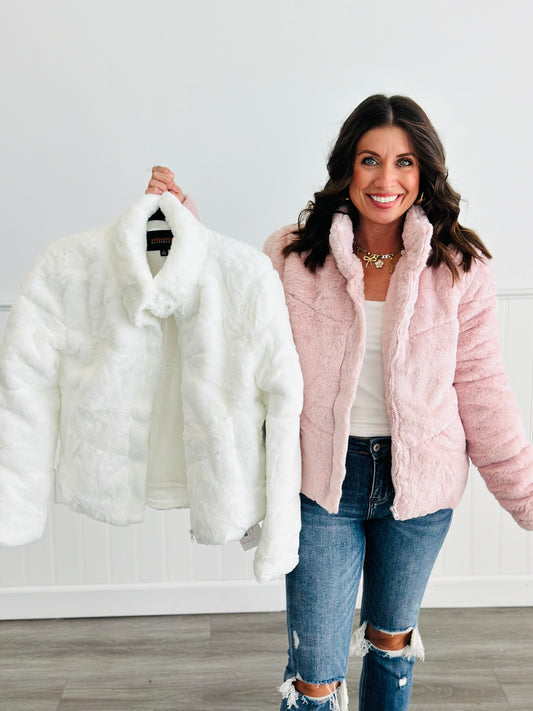 Faux Fur Puff Zip Jacket (Reg.)- 2 Colors