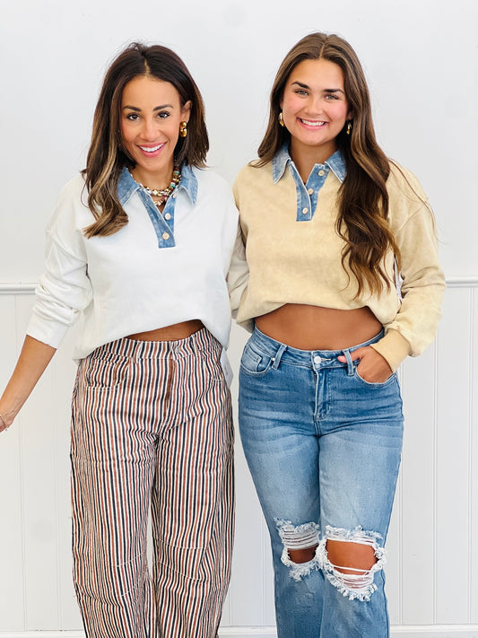 Denim Washed Collar Polo Top (Reg.) - 2 Colors