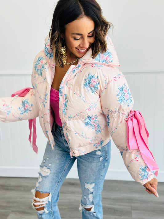 Pink Floral Puffer Jacket (Reg.)