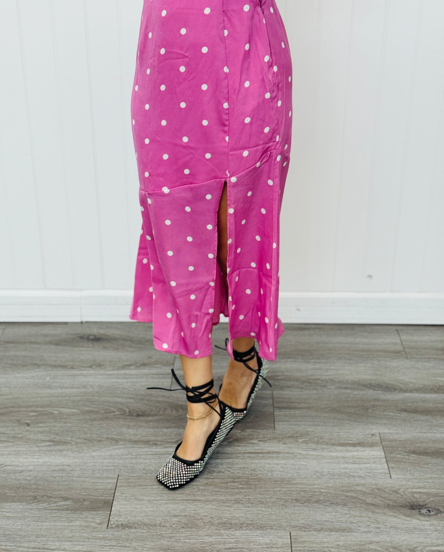 Polka Dot Side Slit Midi Skirt (Reg.)-2 Colors