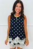 Sleeveless Scallop Lace Trim Polka Dot Top (Reg.)- 3 Colors