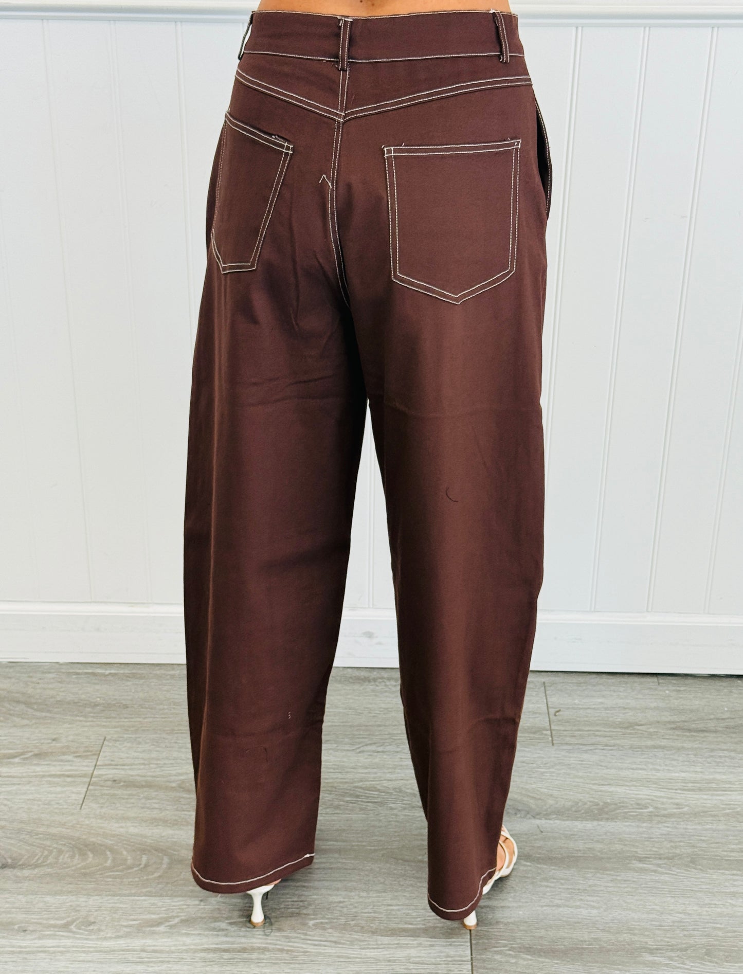 Brown Twill Peplum Top & Pants Set (Reg.)