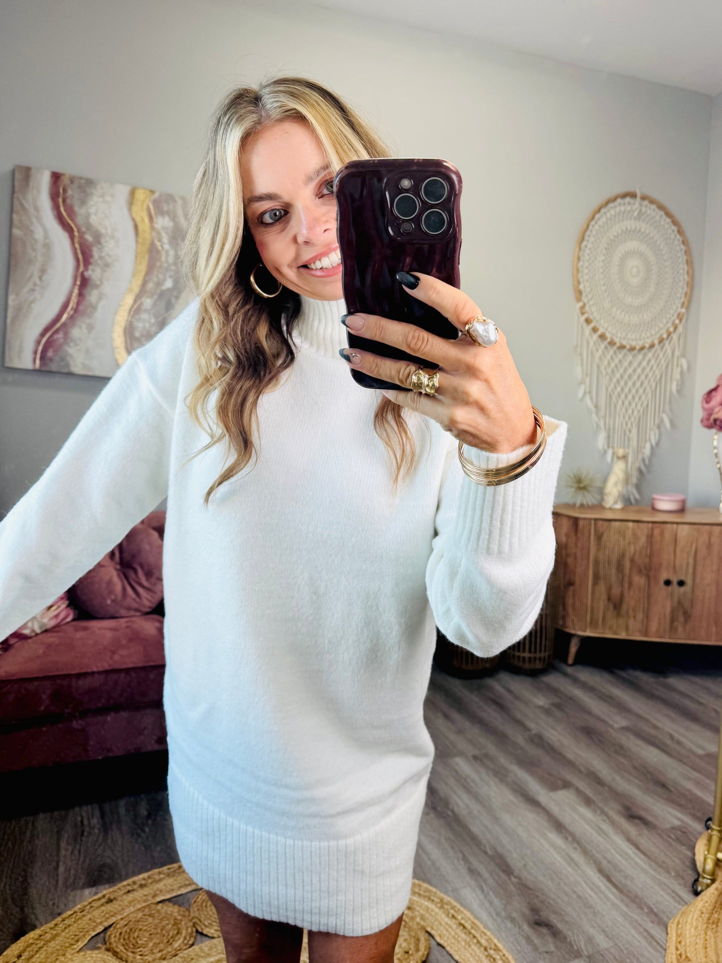 Cream High Neck Mini Sweater Dress (Reg.)