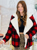Red Combo Faux Fur Plaid Zip Up Moto Jacket (Reg.)