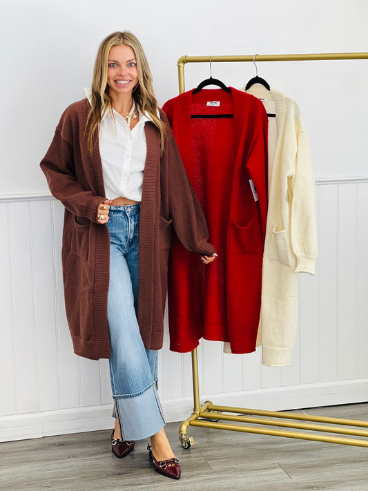 Textured Longline Sweater Cardigan (Reg.)-3 Colors