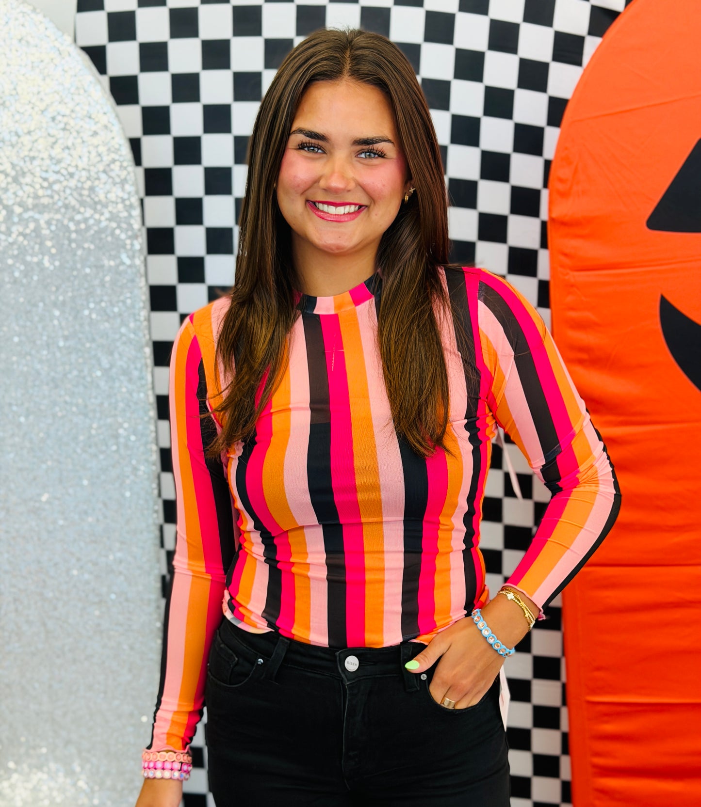 Kate Boo Stripes Mesh Top (Reg. and Plus)