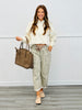 Olive Striped Twill Barrel Pants (Reg.)