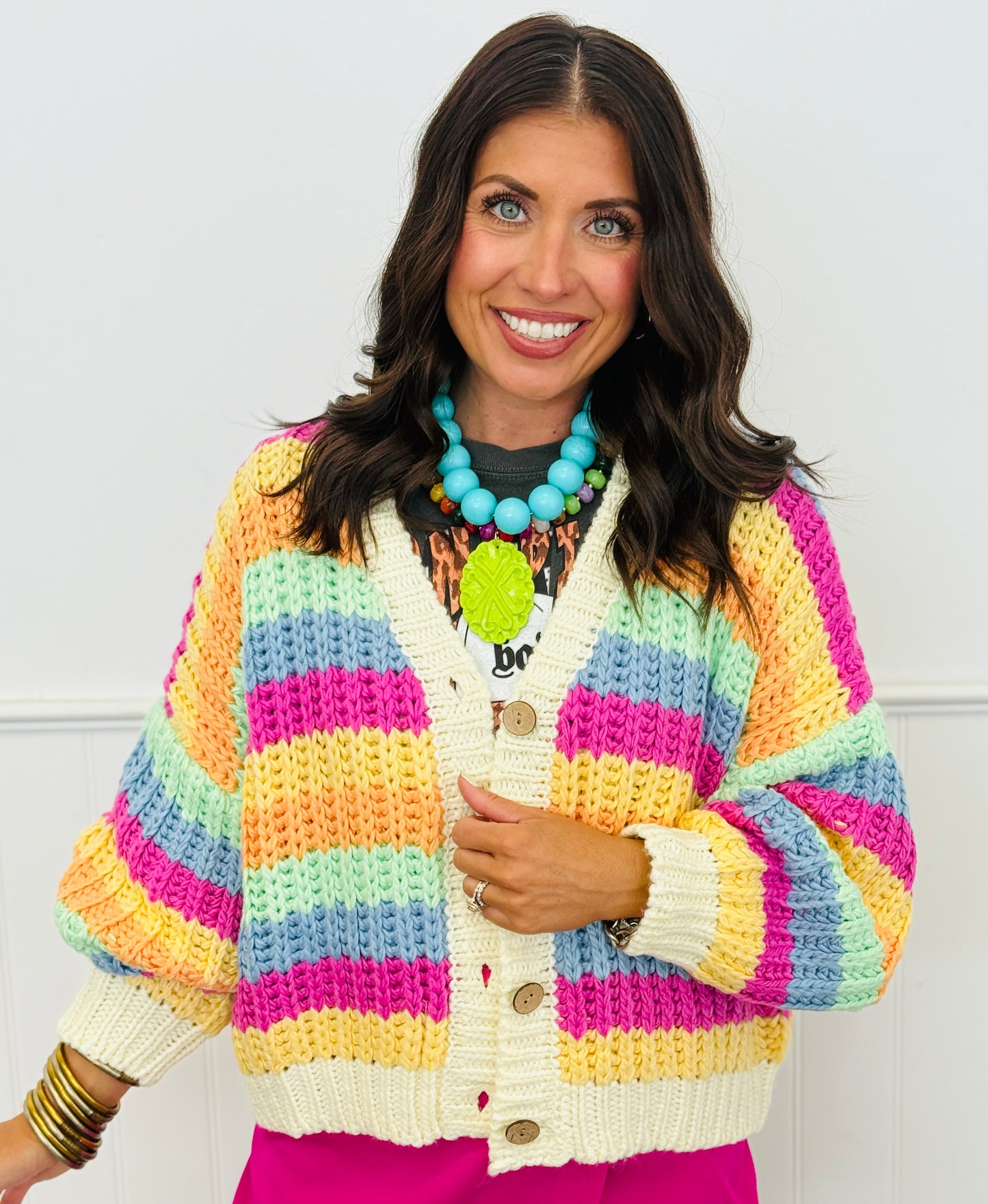 Rainbow Striped Sweater Cardigan (Reg & Plus)