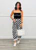 Black Checkered Print Denim Barrel Pants (Reg. and Plus)