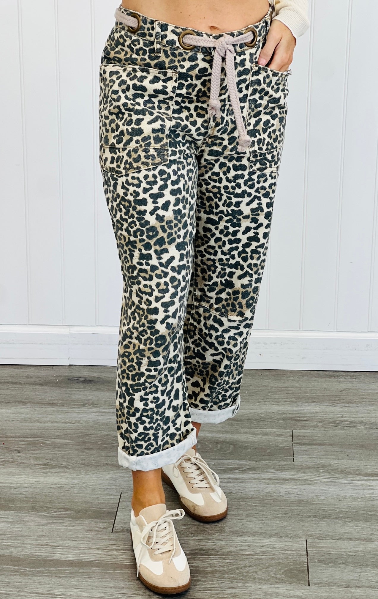 Leopard/Oatmeal Braided Waist Belt Pants (Reg.)