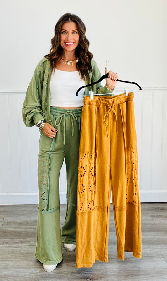 Eyelet Dream Washed Pants (Reg & Plus)-2 Colors