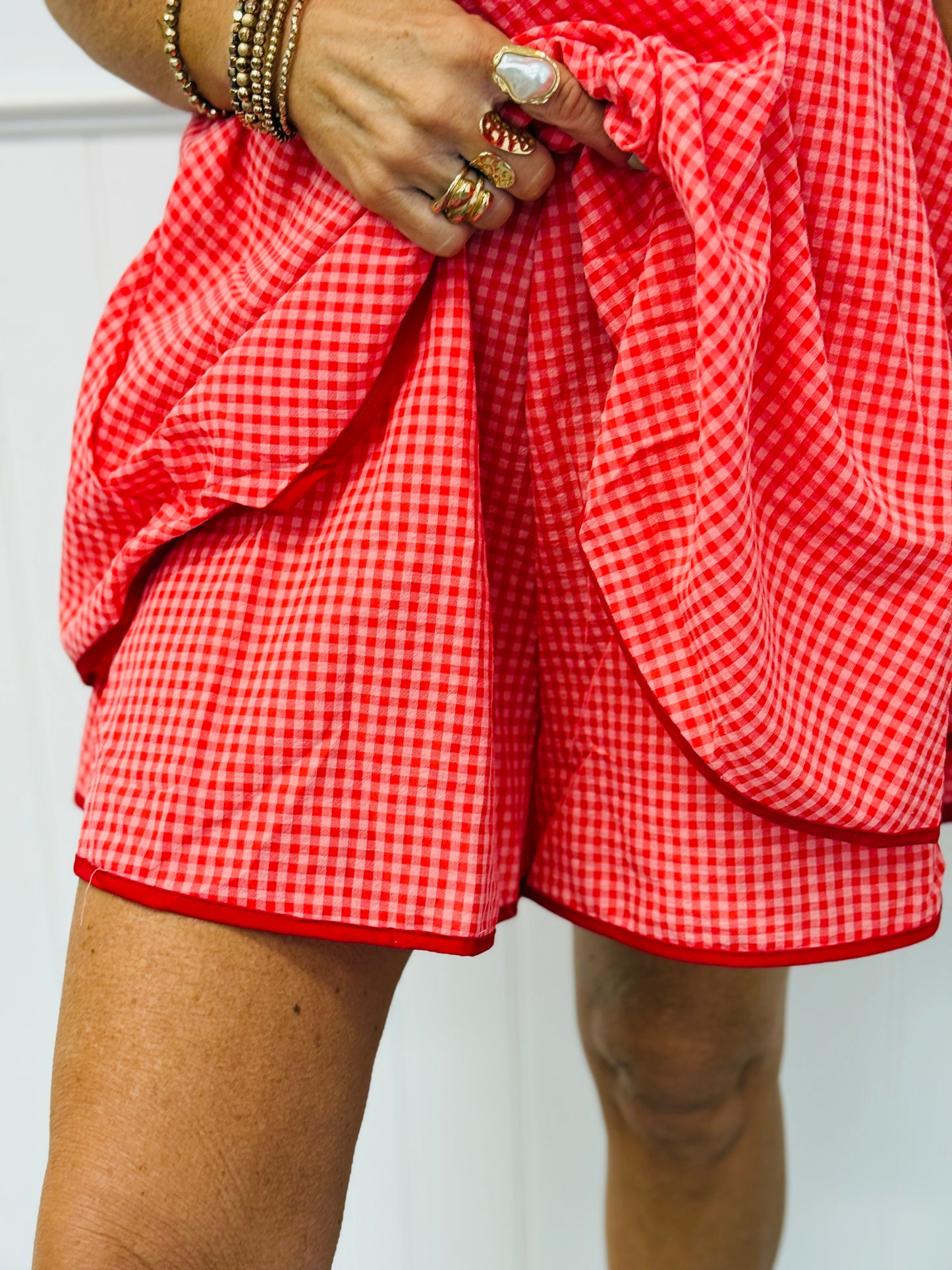 Red Gingham Seersucker Romper (Reg.)